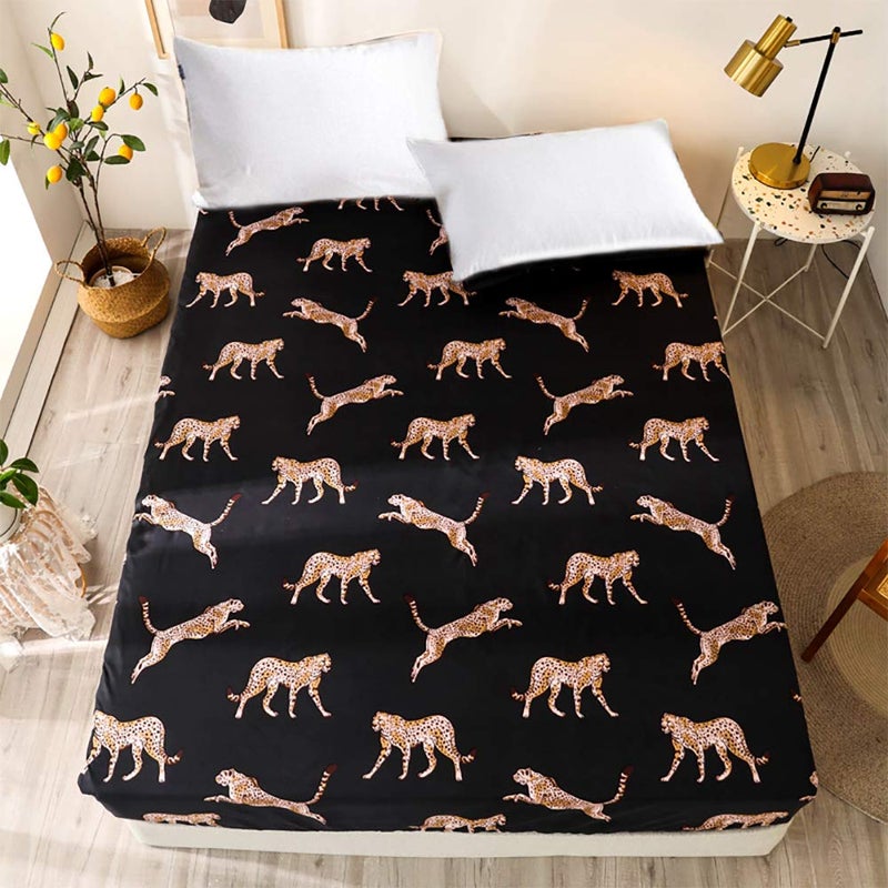 NATURETY Bedding Fitted Sheet with Deep Pocket Mattress Cover Sheets Leo Animals Printed Fabric Bed Sheets (Black Gold  Full) - Image 1